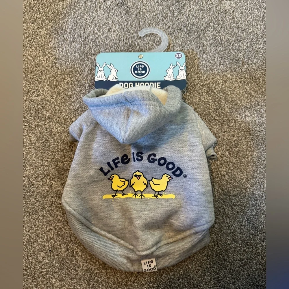 New Life is Good Chicks Easter Spring Gray Dog Hoodie Extra Small XS